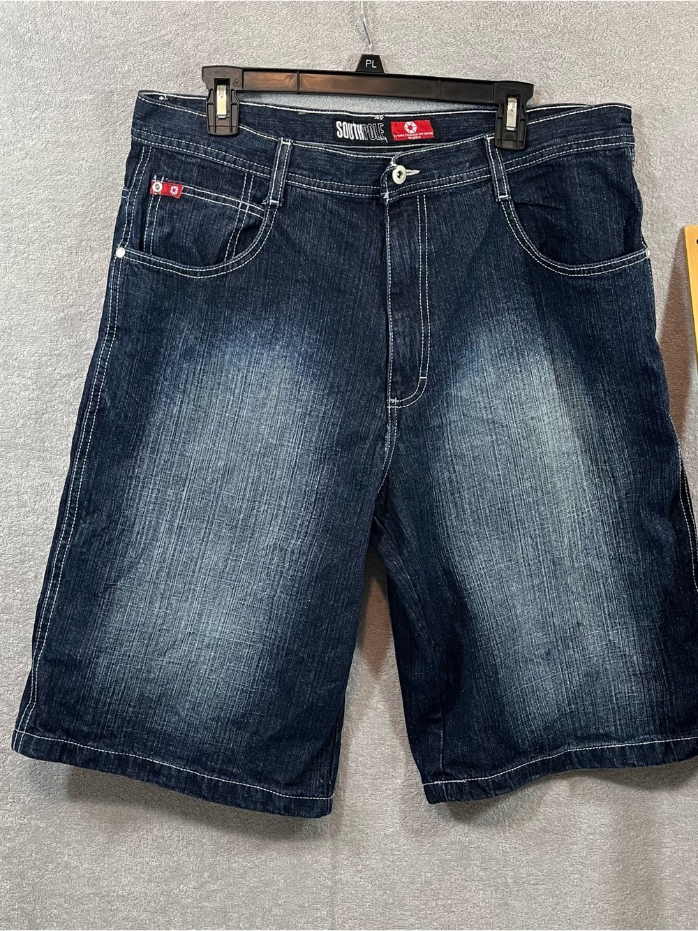 VTG Southpole Blue Denim Shorts Jorts Hip Hop Skater Red Tab Y2K Baggy Size 36